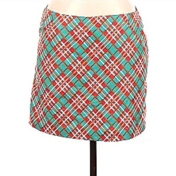 PGA tour Mini skirt/skort Plaid Tennis preppy Kelly Green/orange golf pockets M - Picture 1 of 9
